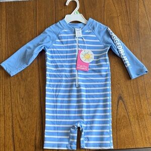 RuggedButts Blue Stripe Kids UPF Rashguard One-Piece